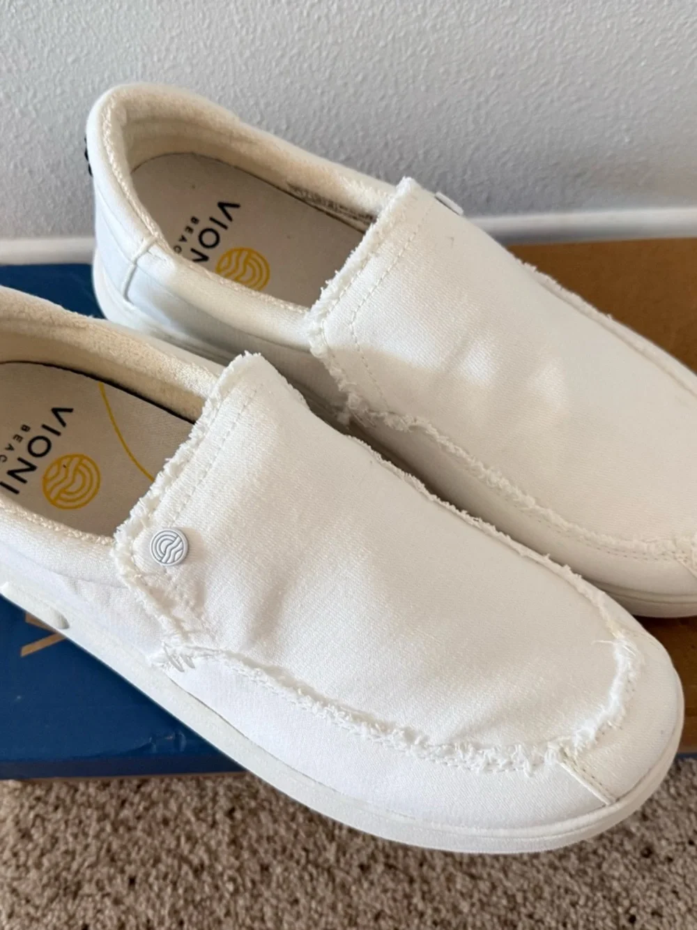 Vionic White Canvas Slip-On Moccasins - Picture 2 of 5
